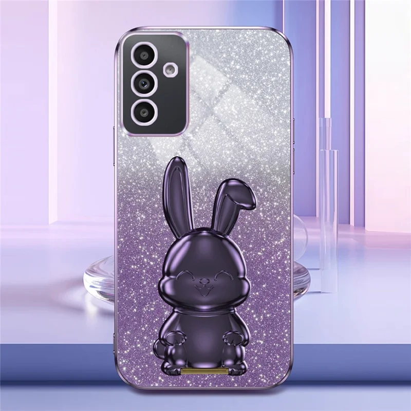 Für Samsung Galaxy A25 5G (Global) (161,0 x 76,5 x 8,3 mm) Handyhülle Kaninchen-Dekor PC+TPU Ausziehbarer Ständer Cover - Lila