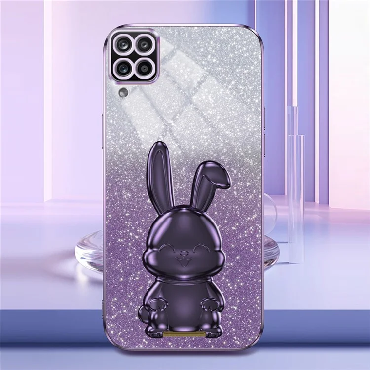 For Samsung Galaxy A22 4G (EU Version) Phone Case Lovely Rabbit Pull-out Kickstand Anti-scratch Cover - Purple