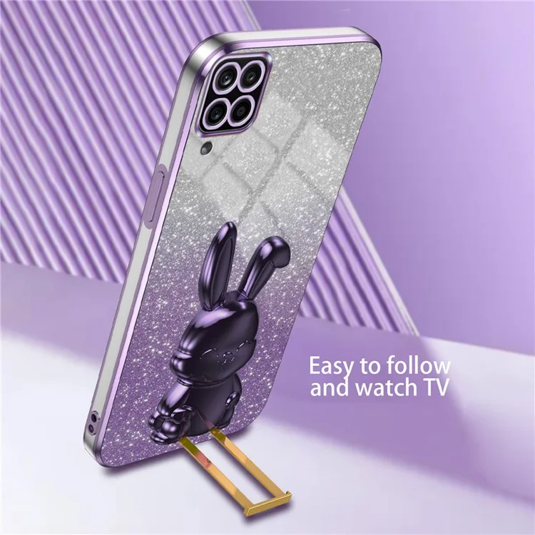 For Samsung Galaxy A22 4G (EU Version) Phone Case Lovely Rabbit Pull-out Kickstand Anti-scratch Cover - Purple