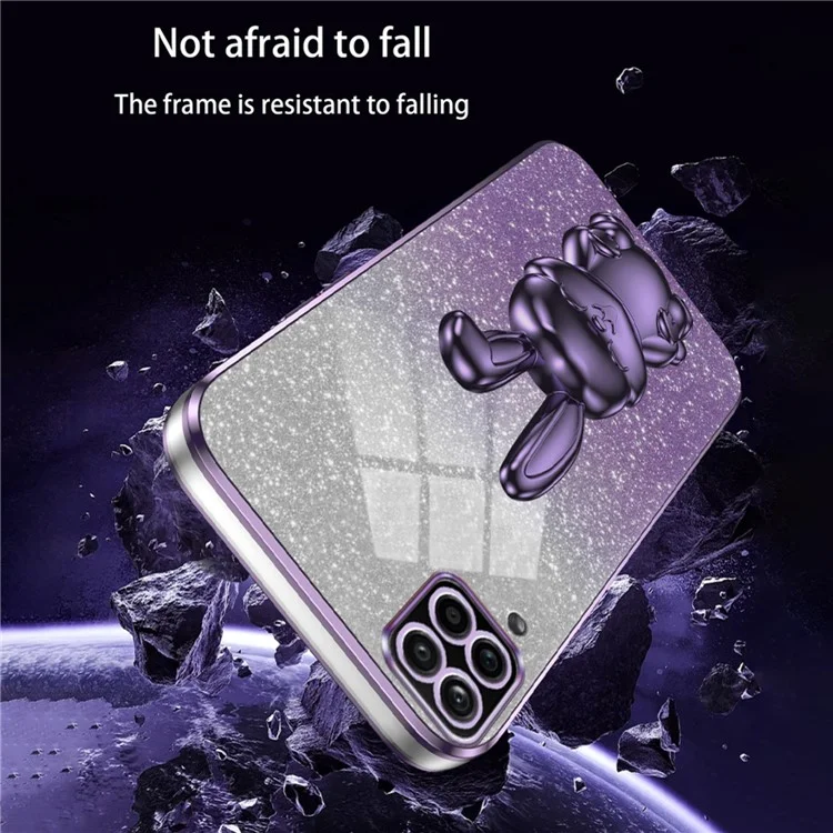 For Samsung Galaxy A22 4G (EU Version) Phone Case Lovely Rabbit Pull-out Kickstand Anti-scratch Cover - Purple