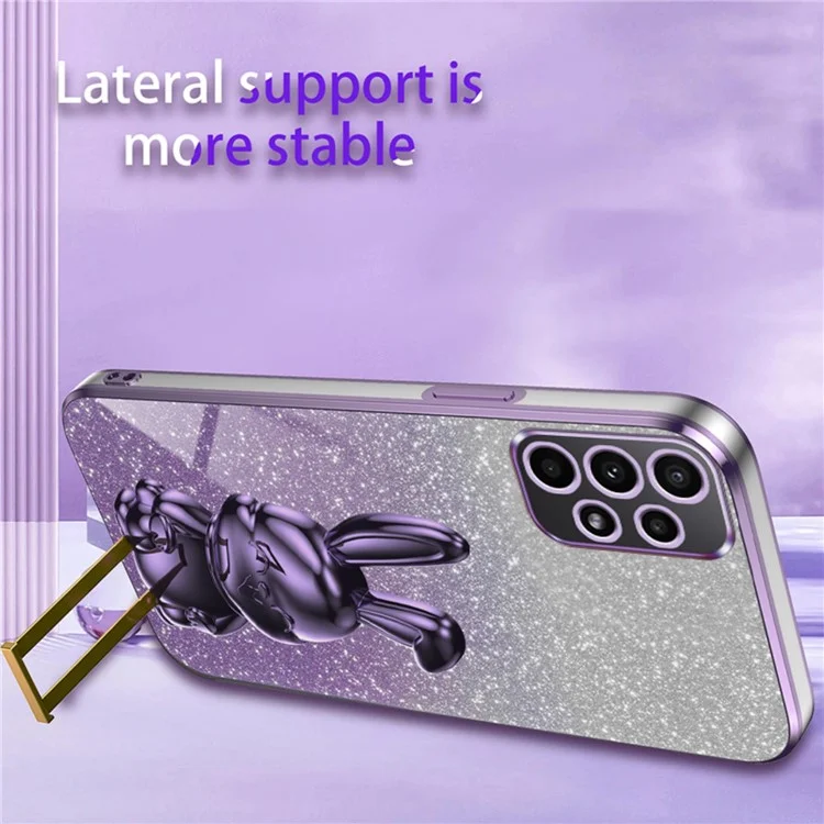 Para Samsung Galaxy A53 5G Capa Decoração de Coelho Eletroplada Capa de Telefone com Suporte Retrátil - Roxo