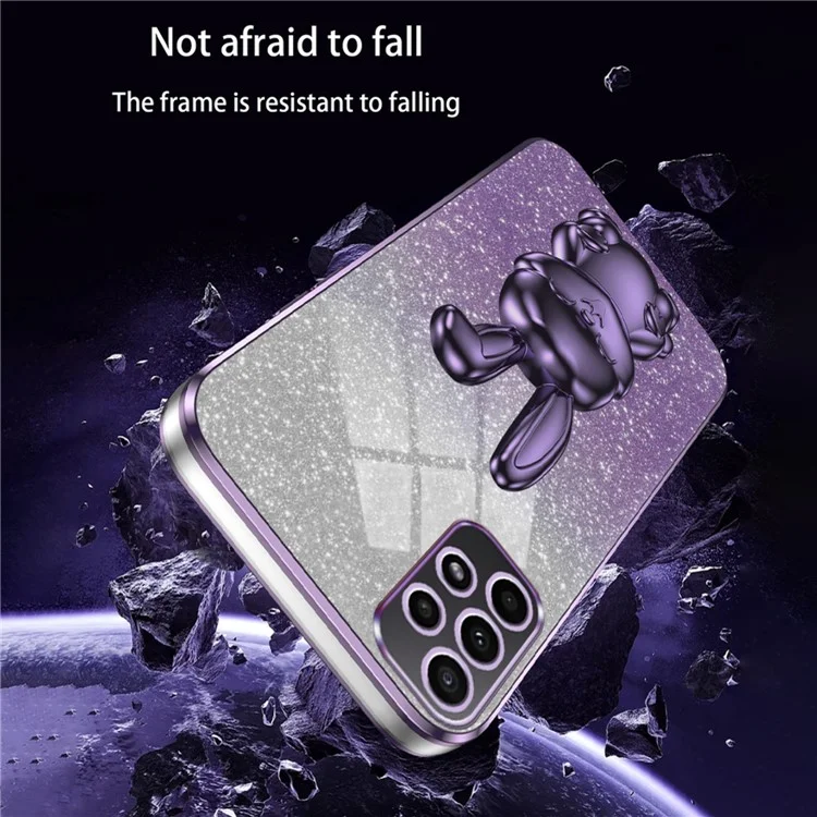Para Samsung Galaxy A53 5G Capa Decoração de Coelho Eletroplada Capa de Telefone com Suporte Retrátil - Roxo