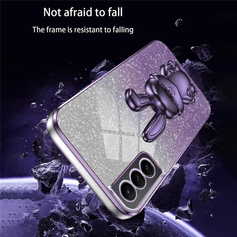 Für Samsung Galaxy S21 FE 5G Handyhülle Glitzer Cartoon Hase Cover mit Ständer - Lila