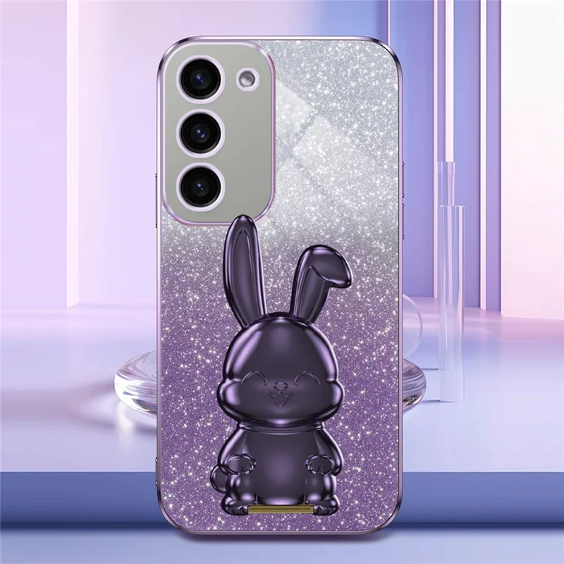 Per Samsung Galaxy S23+ Case Cute Rabbit Drop-proof Glitter Phone Cover con Pull-out Kickstand - Viola