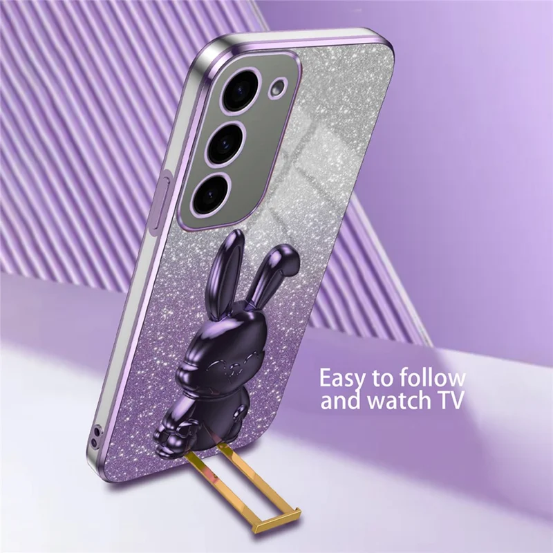 Per Samsung Galaxy S23+ Case Cute Rabbit Drop-proof Glitter Phone Cover con Pull-out Kickstand - Viola