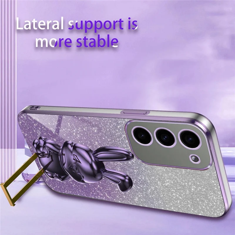 Per Samsung Galaxy S23+ Case Cute Rabbit Drop-proof Glitter Phone Cover con Pull-out Kickstand - Viola