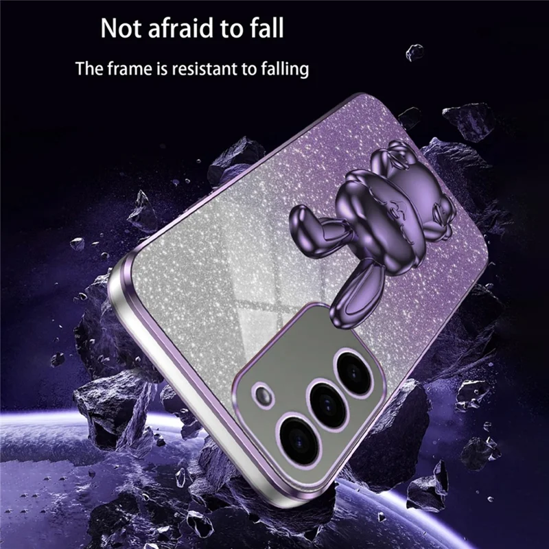 Per Samsung Galaxy S23+ Case Cute Rabbit Drop-proof Glitter Phone Cover con Pull-out Kickstand - Viola