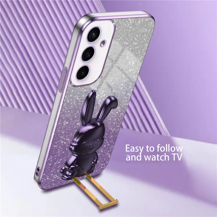 For Samsung Galaxy S23 FE Cell Phone Case Cute Rabbit Pull-out Kickstand Drop Resistant Cover - Purple