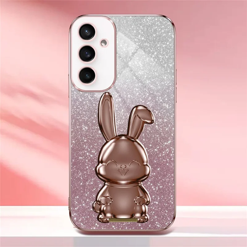 For Samsung Galaxy S23 FE Cell Phone Case Cute Rabbit Pull-out Kickstand Drop Resistant Cover - Pink