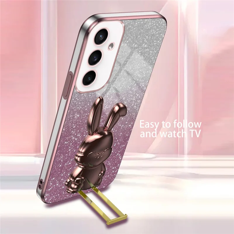 For Samsung Galaxy S23 FE Cell Phone Case Cute Rabbit Pull-out Kickstand Drop Resistant Cover - Pink