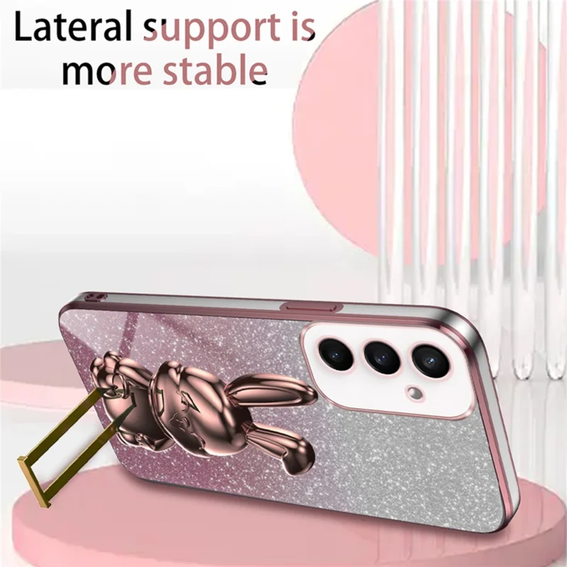 For Samsung Galaxy S23 FE Cell Phone Case Cute Rabbit Pull-out Kickstand Drop Resistant Cover - Pink