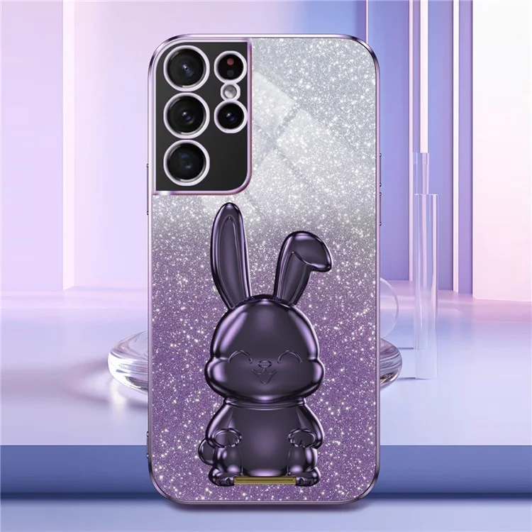 Per Samsung Galaxy S21 Ultra 5G Case Lovely Rabbit PC+TPU Pull-out Kickstand Smartphone Cover - Viola