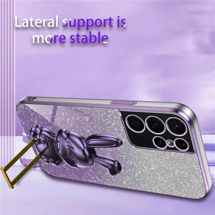 Per Samsung Galaxy S21 Ultra 5G Case Lovely Rabbit PC+TPU Pull-out Kickstand Smartphone Cover - Viola