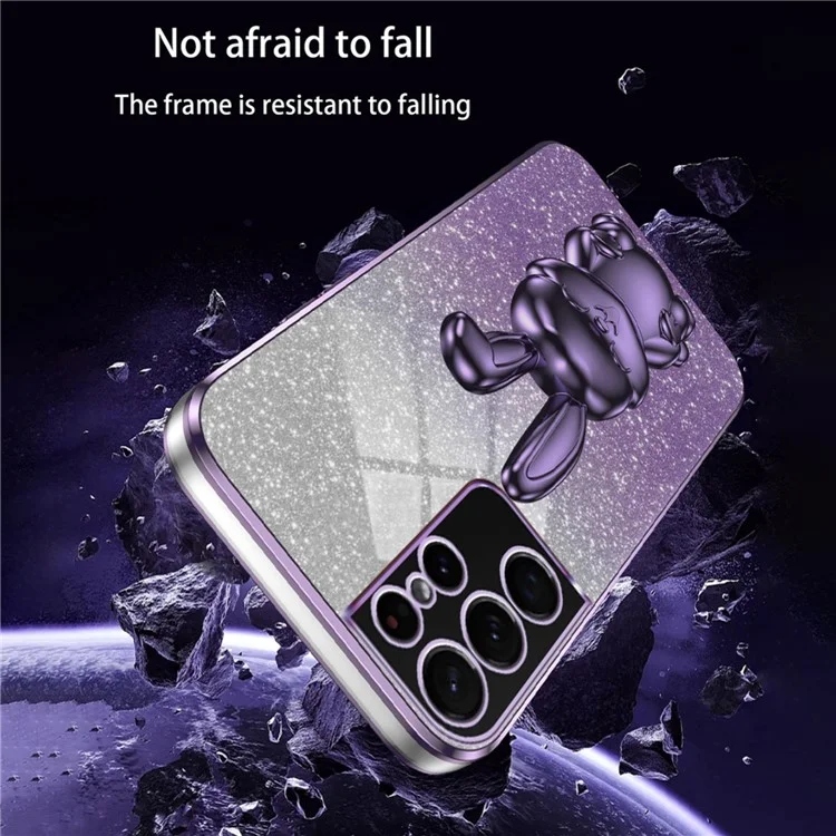 Pour Samsung Galaxy S21 Ultra 5G Case Belle Rabbit pc + Tpu Trap-out Kickstand Smartphone Cover - Violet