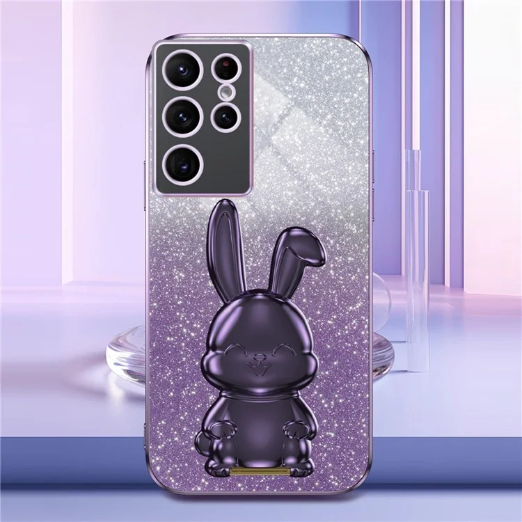 Para o Samsung Galaxy S22 Ultra 5G Caso Pull-out Kickstand Cartoon Rabit Anti-drop Tampa - Roxo