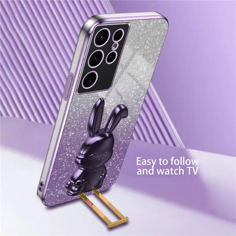 Para o Samsung Galaxy S22 Ultra 5G Caso Pull-out Kickstand Cartoon Rabit Anti-drop Tampa - Roxo