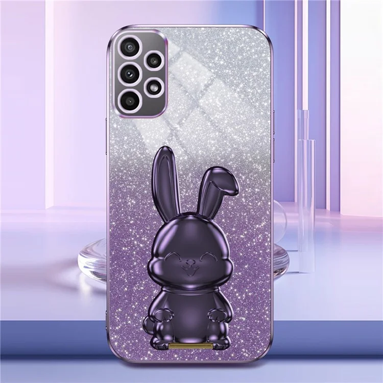 For Samsung Galaxy A72 4G / A72 5G Cell Phone Case Stylish Cartoon Rabbit Pull-out Kickstand Cover - Purple