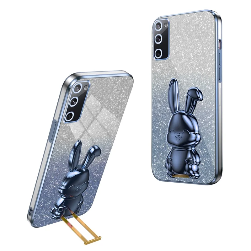 Para Samsung Galaxy S20 FE / S20 FE 5G / S20 FE 2022 / S20 Lite Caja con Brillo Antirroca Cubierta del Teléfono con Soporte - Azul