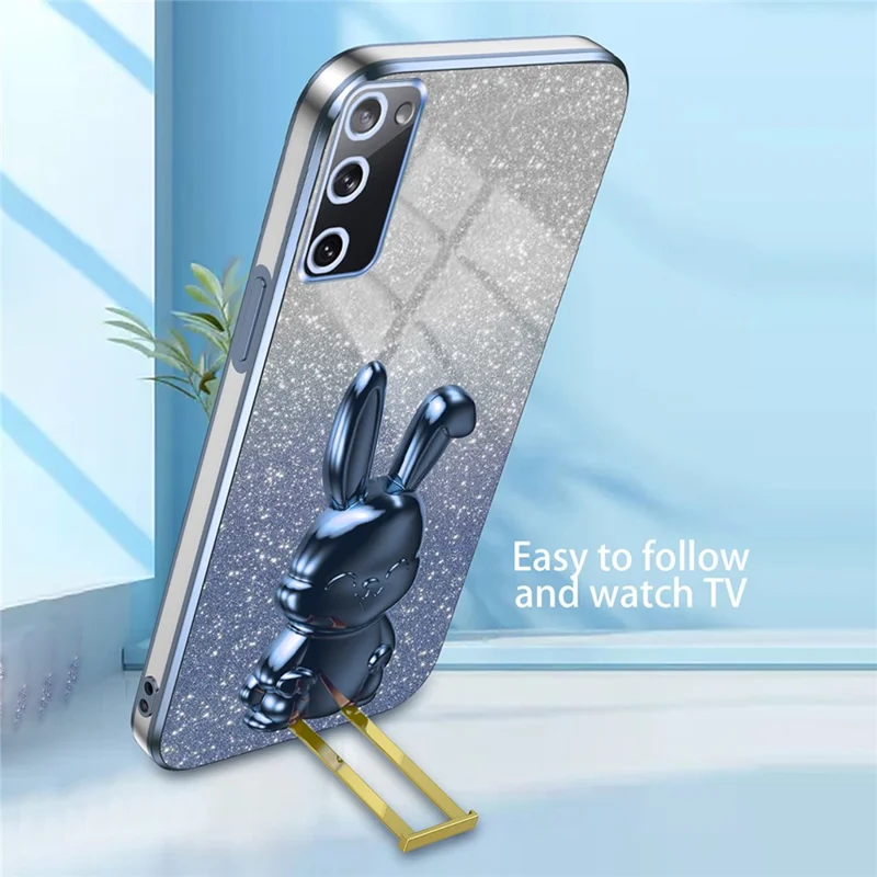 Para Samsung Galaxy S20 FE / S20 FE 5G / S20 FE 2022 / S20 Lite Caja con Brillo Antirroca Cubierta del Teléfono con Soporte - Azul