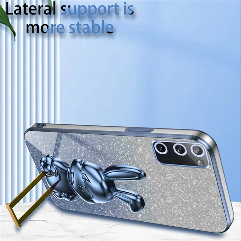 Para Samsung Galaxy S20 FE / S20 FE 5G / S20 FE 2022 / S20 Lite Caja con Brillo Antirroca Cubierta del Teléfono con Soporte - Azul