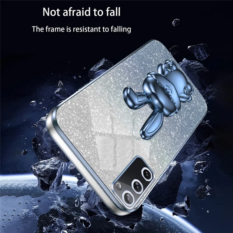 Para Samsung Galaxy S20 FE / S20 FE 5G / S20 FE 2022 / S20 Lite Caja con Brillo Antirroca Cubierta del Teléfono con Soporte - Azul