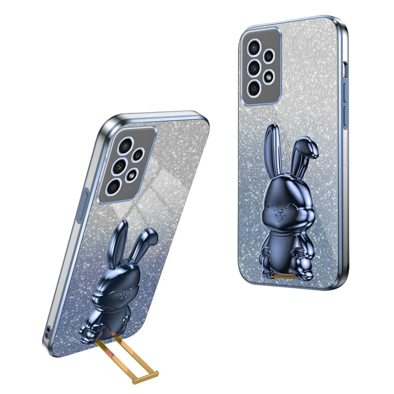 For Samsung Galaxy A13 4G / 5G Anti-Scratch Phone Cover Electroplating PC+TPU Phone Case with Kickstand - Blue