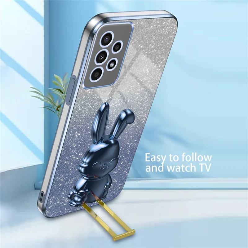 For Samsung Galaxy A13 4G / 5G Anti-Scratch Phone Cover Electroplating PC+TPU Phone Case with Kickstand - Blue