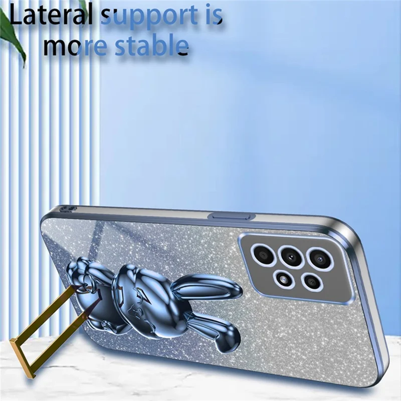 For Samsung Galaxy A13 4G / 5G Anti-Scratch Phone Cover Electroplating PC+TPU Phone Case with Kickstand - Blue
