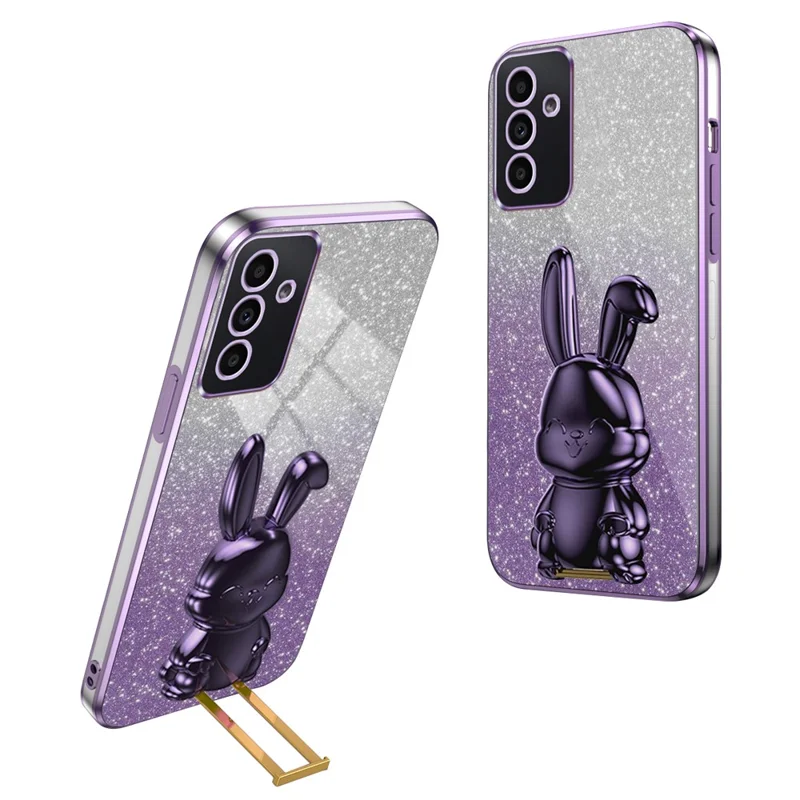 For Samsung Galaxy A14 5G / 4G PC+TPU Phone Case Glitter Powder Pull-Out Kickstand Cell Phone Shell - Purple