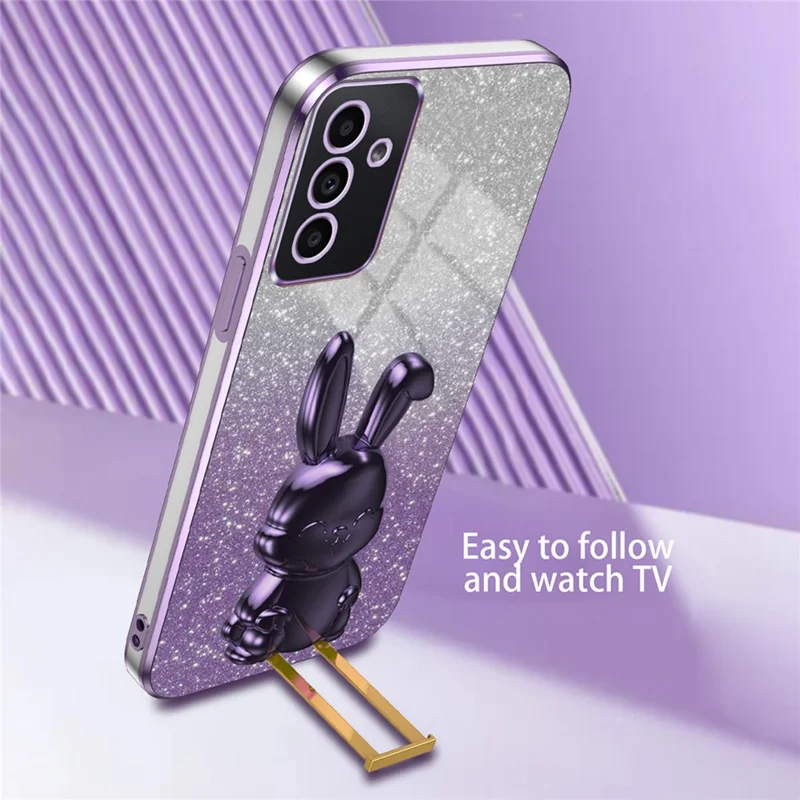 For Samsung Galaxy A14 5G / 4G PC+TPU Phone Case Glitter Powder Pull-Out Kickstand Cell Phone Shell - Purple