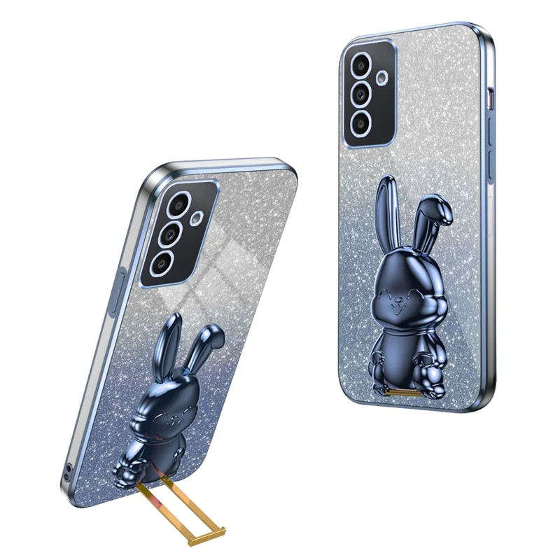 For Samsung Galaxy A14 5G / 4G PC+TPU Phone Case Glitter Powder Pull-Out Kickstand Cell Phone Shell - Blue