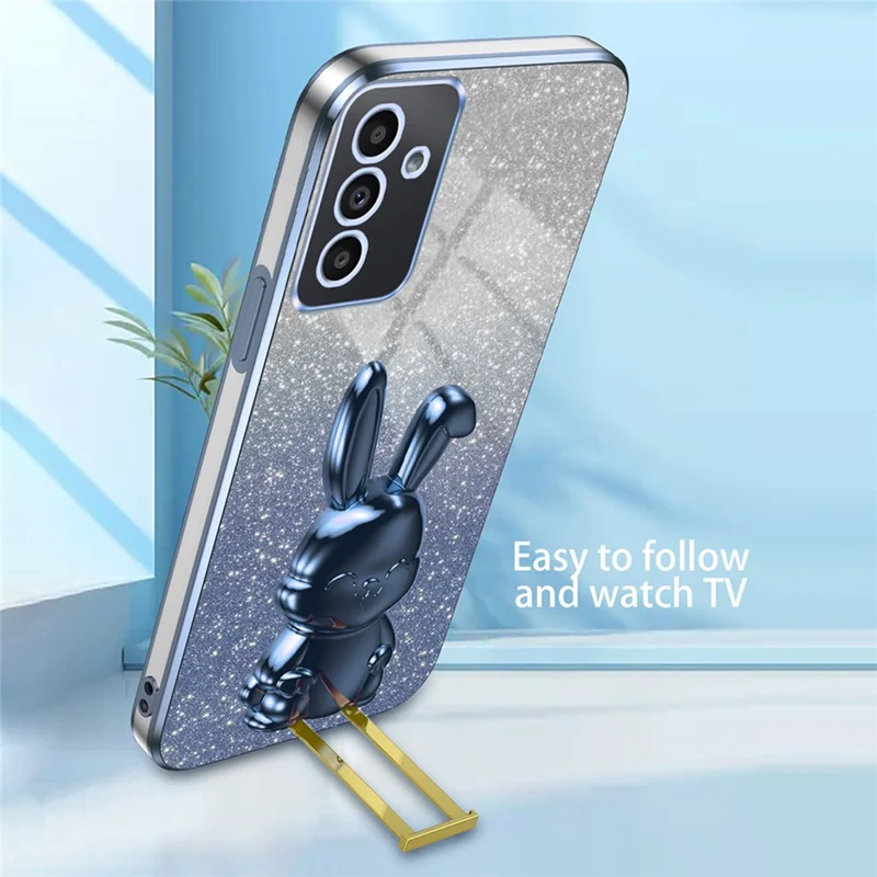 For Samsung Galaxy A14 5G / 4G PC+TPU Phone Case Glitter Powder Pull-Out Kickstand Cell Phone Shell - Blue