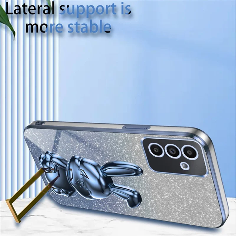 For Samsung Galaxy A14 5G / 4G PC+TPU Phone Case Glitter Powder Pull-Out Kickstand Cell Phone Shell - Blue