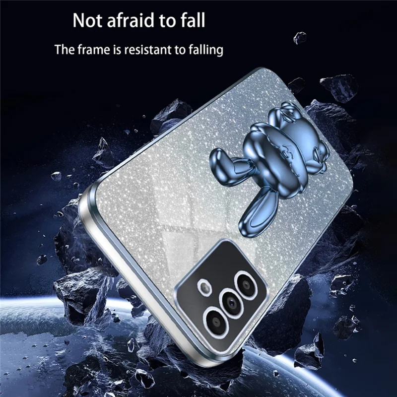 For Samsung Galaxy A14 5G / 4G PC+TPU Phone Case Glitter Powder Pull-Out Kickstand Cell Phone Shell - Blue