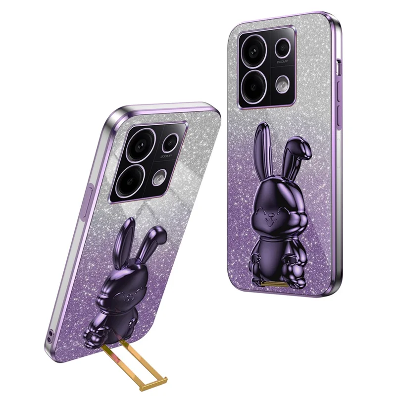For Xiaomi Redmi Note 13 Pro 5G / Poco X6 5G Phone Case Lovely Rabbit PC+TPU Pull-out Kickstand Cover - Purple