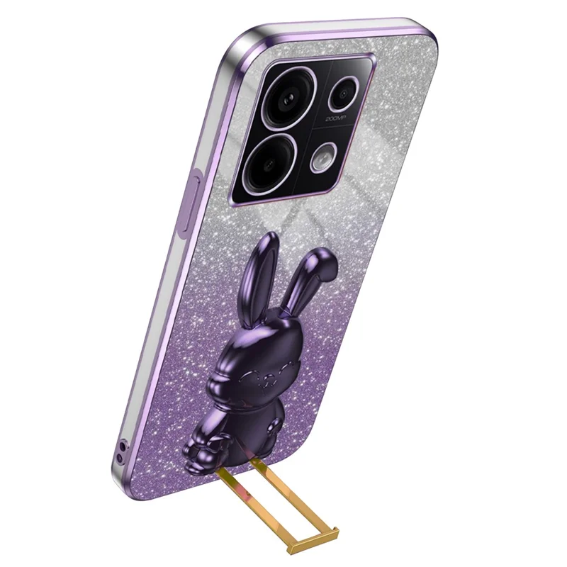For Xiaomi Redmi Note 13 Pro 5G / Poco X6 5G Phone Case Lovely Rabbit PC+TPU Pull-out Kickstand Cover - Purple