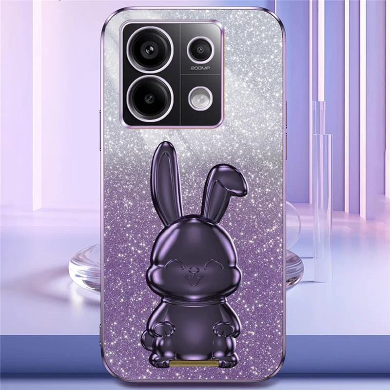 For Xiaomi Redmi Note 13 Pro 5G / Poco X6 5G Phone Case Lovely Rabbit PC+TPU Pull-out Kickstand Cover - Purple