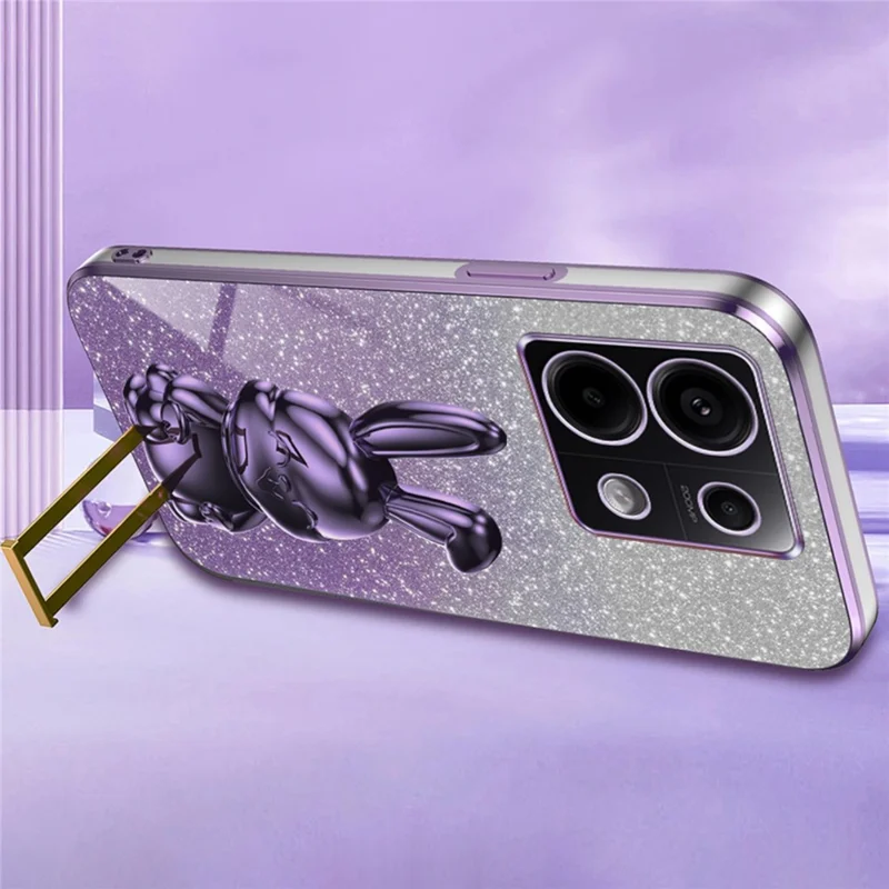 For Xiaomi Redmi Note 13 Pro 5G / Poco X6 5G Phone Case Lovely Rabbit PC+TPU Pull-out Kickstand Cover - Purple