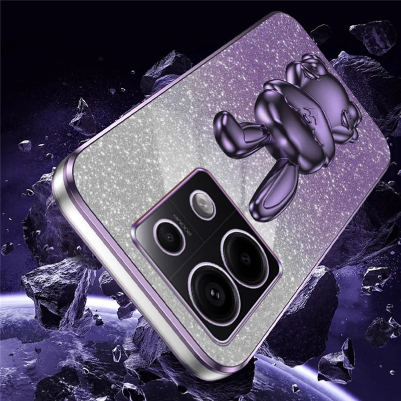 For Xiaomi Redmi Note 13 Pro 5G / Poco X6 5G Phone Case Lovely Rabbit PC+TPU Pull-out Kickstand Cover - Purple