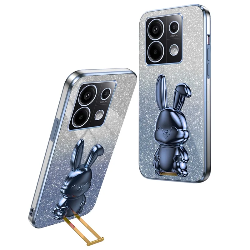 For Xiaomi Redmi Note 13 Pro 5G / Poco X6 5G Phone Case Lovely Rabbit PC+TPU Pull-out Kickstand Cover - Blue