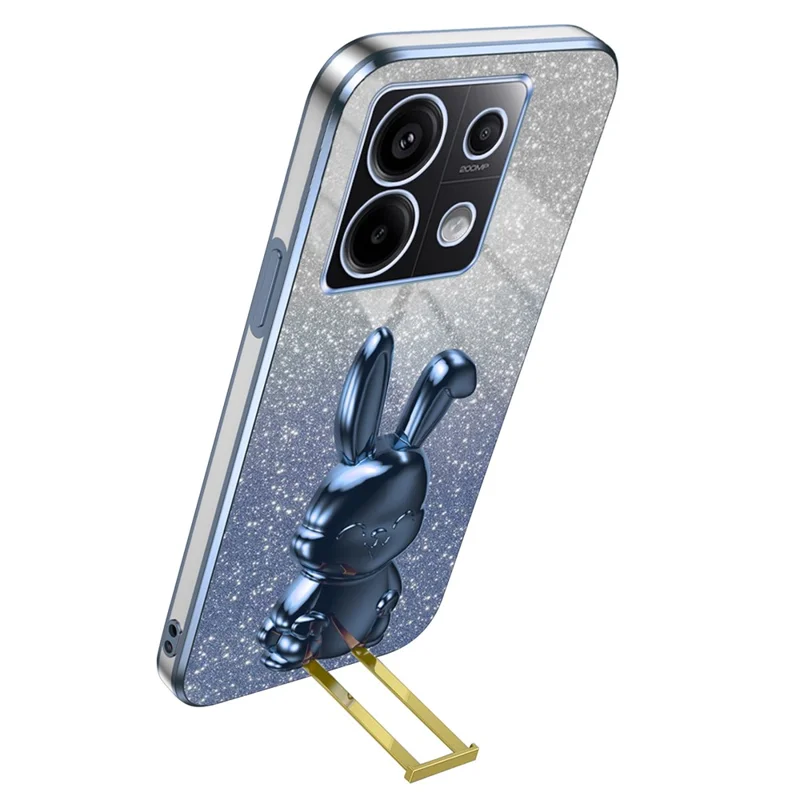 For Xiaomi Redmi Note 13 Pro 5G / Poco X6 5G Phone Case Lovely Rabbit PC+TPU Pull-out Kickstand Cover - Blue