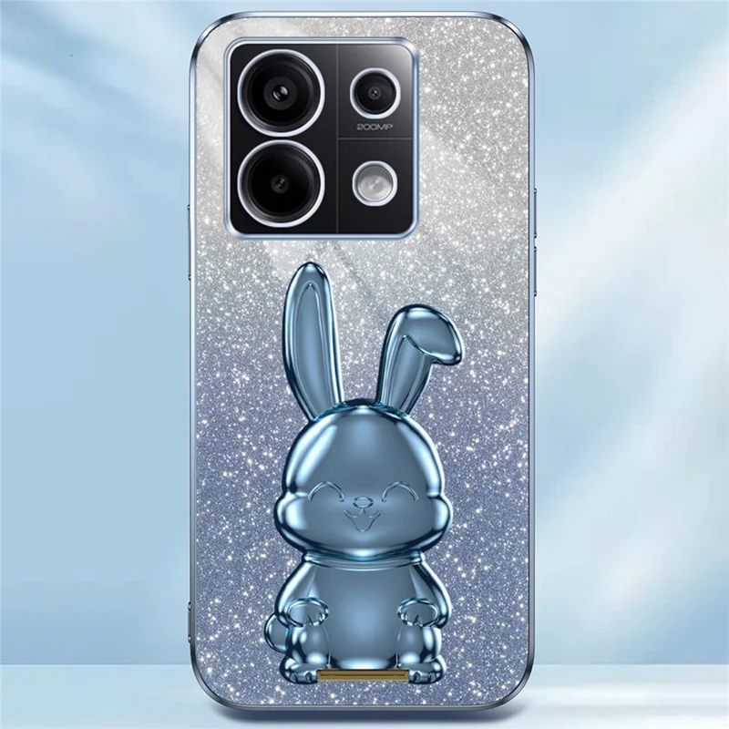 For Xiaomi Redmi Note 13 Pro 5G / Poco X6 5G Phone Case Lovely Rabbit PC+TPU Pull-out Kickstand Cover - Blue