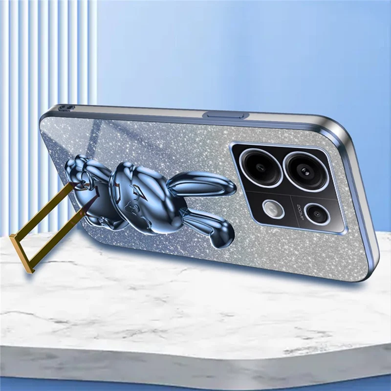 For Xiaomi Redmi Note 13 Pro 5G / Poco X6 5G Phone Case Lovely Rabbit PC+TPU Pull-out Kickstand Cover - Blue