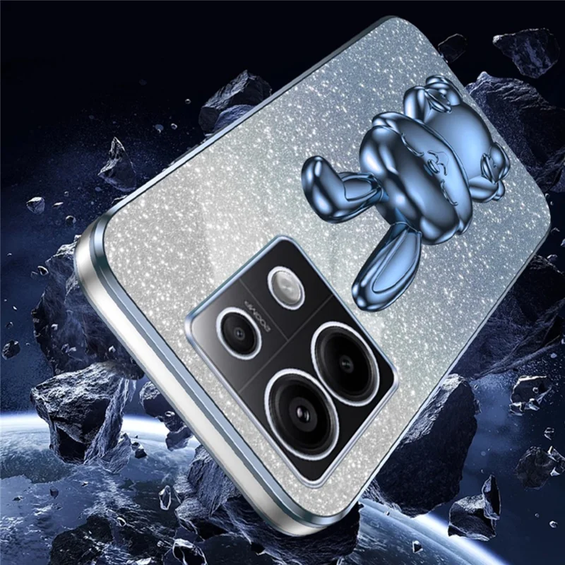 For Xiaomi Redmi Note 13 Pro 5G / Poco X6 5G Phone Case Lovely Rabbit PC+TPU Pull-out Kickstand Cover - Blue