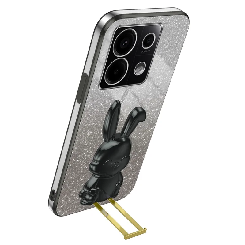 For Xiaomi Redmi Note 13 Pro 5G / Poco X6 5G Phone Case Lovely Rabbit PC+TPU Pull-out Kickstand Cover - Black