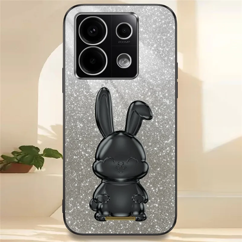 For Xiaomi Redmi Note 13 Pro 5G / Poco X6 5G Phone Case Lovely Rabbit PC+TPU Pull-out Kickstand Cover - Black