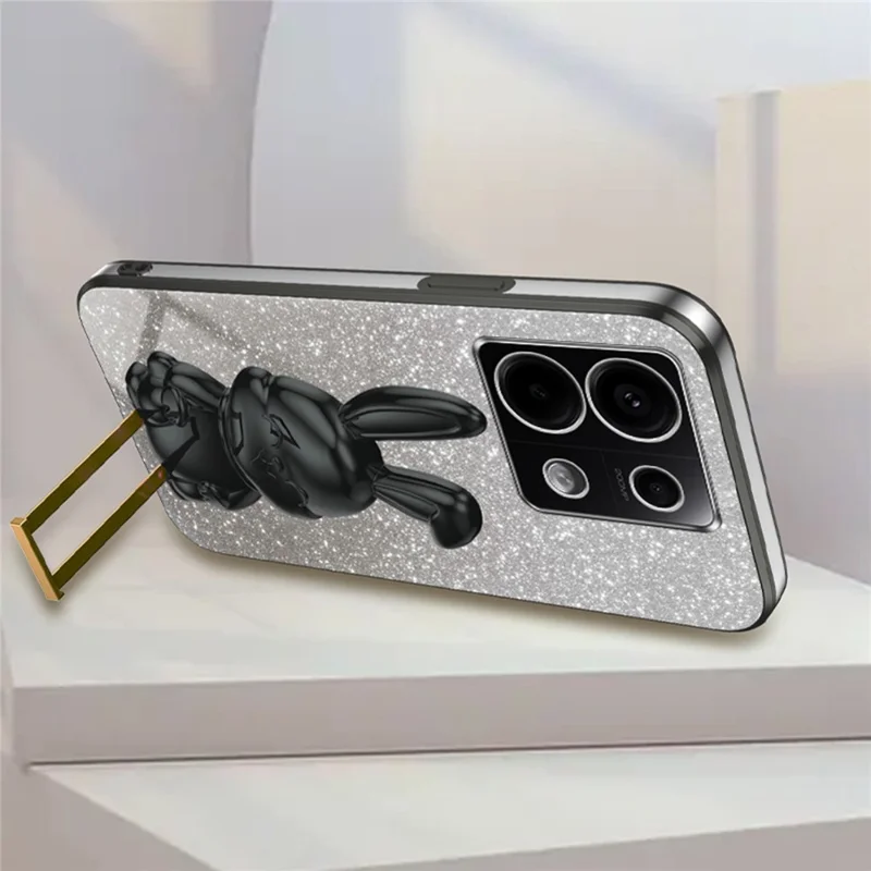 For Xiaomi Redmi Note 13 Pro 5G / Poco X6 5G Phone Case Lovely Rabbit PC+TPU Pull-out Kickstand Cover - Black