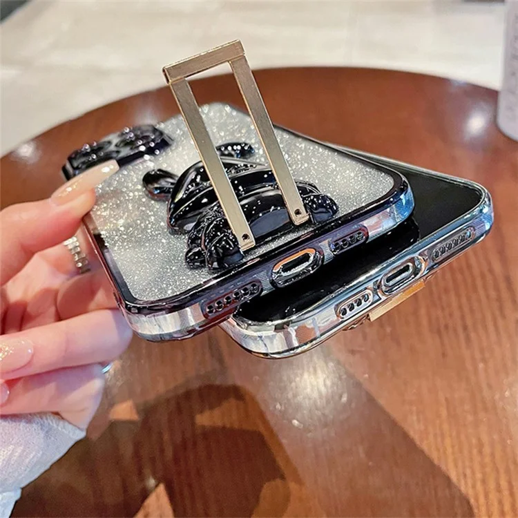 Для Xiaomi 14 Case Glitter Electroplated Cartoon Rabbit Phone Cover with Pull-out Kickstand - Blue