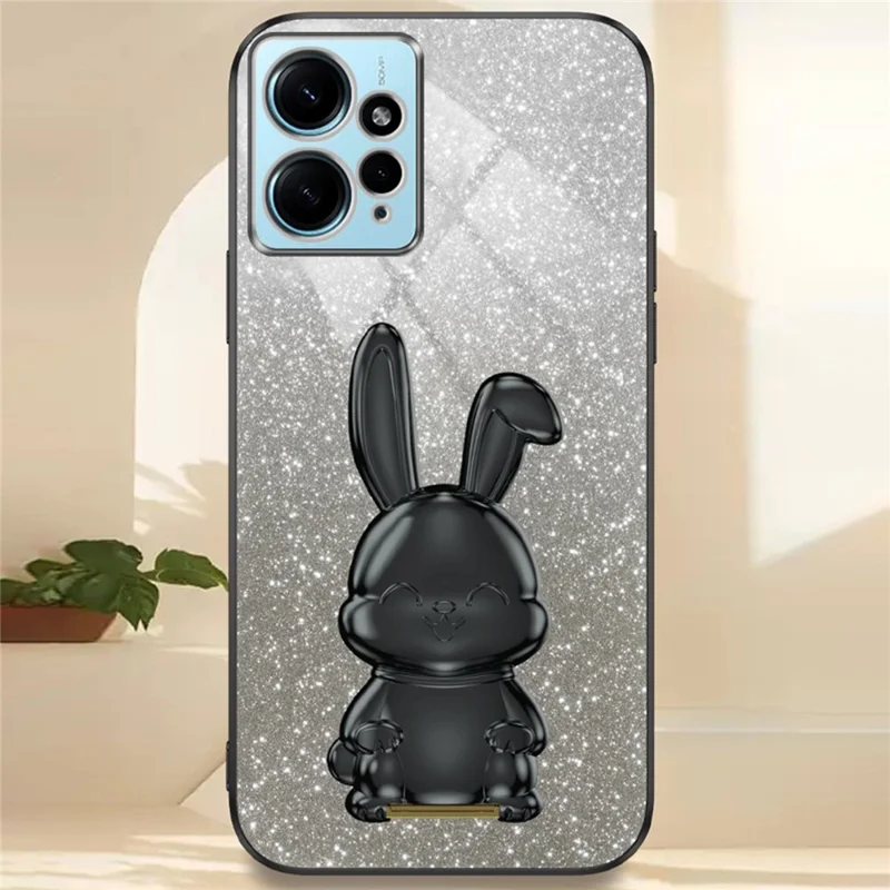 For Xiaomi Redmi Note 12 4G Case Cute Rabbit Anti-shock Phone Cover with Pull-out Kickstand - Black