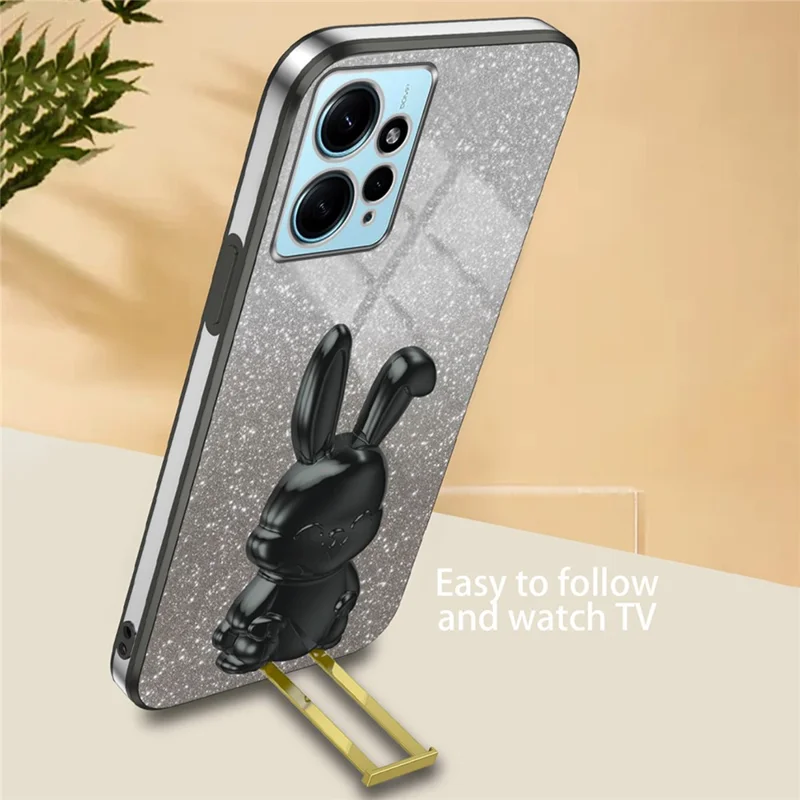 For Xiaomi Redmi Note 12 4G Case Cute Rabbit Anti-shock Phone Cover with Pull-out Kickstand - Black